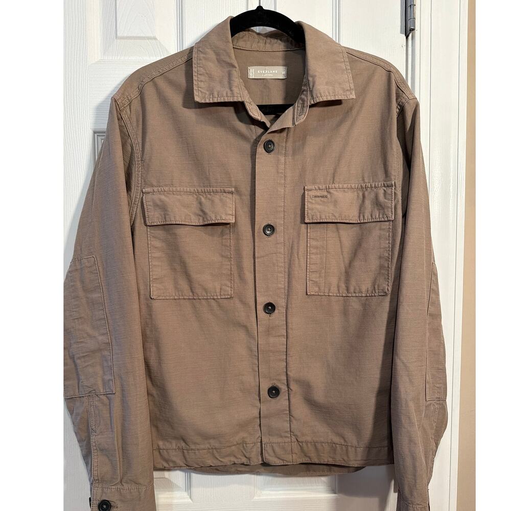 Everlane Organic Cotton Utility Shirt Jacket Taupe Cropped Chore Coat Elbow XS